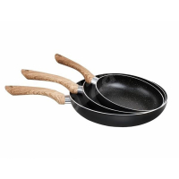 Livoo Set Of 3 Stone And Wood Look Frying Pans