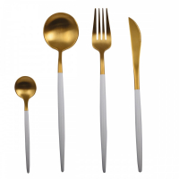 Aulica 24-Piece Gold And White Household Set With Rounded Edges