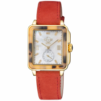 Gevril Gv2 Women's Bari Tortoise Yg Case Mother Of Pearl Dial Red Suede Strap Watch