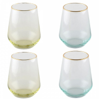 Aulica Low Water Glasses Green And Yellow - Set Of 4