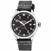 Gevril Vaughn Men's Gmt Swiss Automatic Black Dial Black Calfskin Leather Watch
