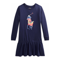 Ralph Lauren 'Big Pony' Kleid mit langen Ärmeln für große Mädchen
