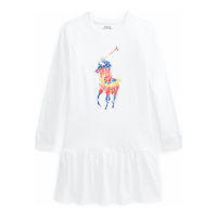 Ralph Lauren 'Big Pony' Kleid mit langen Ärmeln für große Mädchen