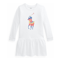 Polo Ralph Lauren 'Big Pony' Kleid mit langen Ärmeln für Kleine Mädchen