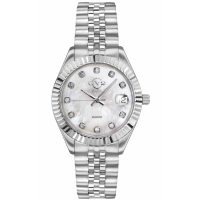 Gevril Women's Naples Swiss-Made Quartz White MOP Dial Silver 316L Stainless Steel Diamond Watch
