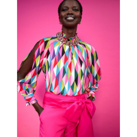 New York & Company 'Geometric Slit Sleeve Mock Neck Blouse' für Damen