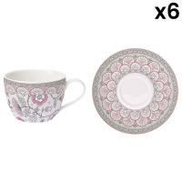 Easy Life Set 6 Porcelain Coffee Cup & Saucer 110ml. Kalamkari