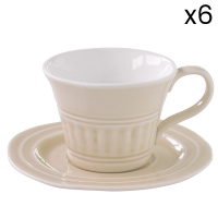 Easy Life Set 6 Porcelain Breakfast Cups & Saucers - Chic Beige