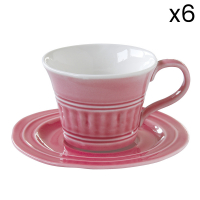 Easy Life Set 6 Porcelain Breakfast Cups & Saucers - Chic Deep