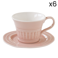 Easy Life Set 6 Porcelain Breakfast Cups & Saucers - Chic Light