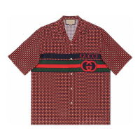 Gucci Chemise à manches courtes 'Red Geometric Houndstooth Bowling' pour Hommes