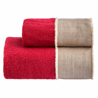 Biancoperla NICOL Hand + Guest Terry Towel Set in cotton terry 430gr with linen frill and cotton, Red