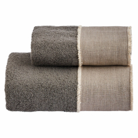 Biancoperla NICOL Hand + Guest Terry Towel Set in cotton terry 430gr with linen frill and cotton, Grey