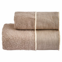 Biancoperla NICOL Hand + Guest Terry Towel Set in cotton terry 430gr with linen frill and cotton, Brown