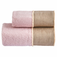 Biancoperla NICOL Hand + Guest Terry Towel Set in cotton terry 430gr with linen frill and cotton, Pink