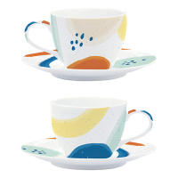Easy Life Set 2 Porcelain Coffee Cups 110ml. & Saucers in Color Box Alegria