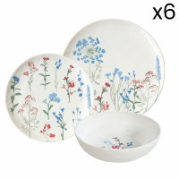 Easy Life Set 12 Plates (4 Side Plates. 4 Soup Plates. 4 Dinner Plates) Mille Fleurs