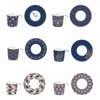Easy Life Set 6 Coffee Cups & Saucers in Porcelain 100ml in Gift Box Coffee Mania Peacock