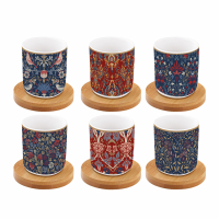 Easy Life Set 6 Coffee Cups 110ml in Porcelain & Bamboo Saucers in G.B. Atmosp.Floral Chintz