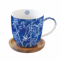 Easy Life Porcelain Mug 350ml W/Acacia Lid/Coaster in Color Box Pagoda Bamboo