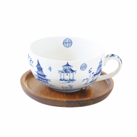 Easy Life Porcelain Tea Cup 250ml W/Acacia Saucer in Color Box Pagoda