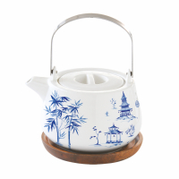 Easy Life Teapot 750ml in Porcelain W/Acacia Trivet in Color Box Pagoda