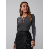 New York & Company Women's 'Glitter Lace Up Neck' Long Sleeve top