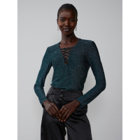 New York & Company Women's 'Glitter Lace Up Neck' Long Sleeve top