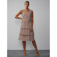 New York & Company Robe sans manches 'Metallic Plisse Tiered Rosette' pour Femmes