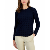 Tommy Hilfiger Women's 'Pleated-Shoulder Heart-Texture' Long Sleeve top