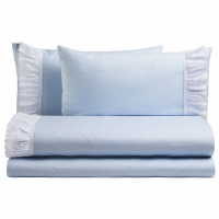 Biancoperla LOUVRE Parure de lit 160 cm en coton et dentelle bleu