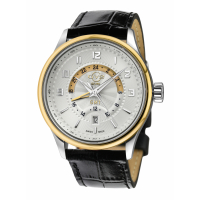 Gevril Gv2 Men's Giromondo  Silver Dial Black Calfskin Leather Watch