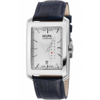 Gevril Men's Manhattanhenge  Automatic Stainless Steel Watch, Genuine Handmade Italian Blue Leather Strap with Tang Buckle