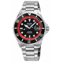 Gevril Men's Wall Street Swiss Automatic Watch,  SS Case, Black Bezel, Black Enamel Dial, SS Satin and Polished Bracelet