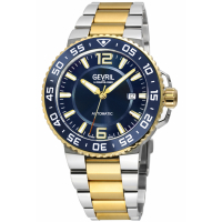 Gevril RiverSide Swiss Automatic Watch, IPYG Bezel, Blue Ceramic Ring, Blue Glossy Dial,  Two toned SS/IPYG Stainelss Steel Bracelet