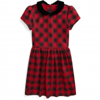 Ralph Lauren 'Buffalo Check Stretch' Kleid mit kurzem Ärmeln für Kleine Mädchen
