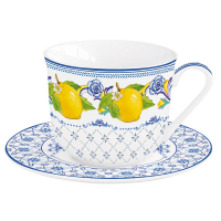 Easy Life Porcelain Breakfast Cup & Saucer 370ml in Color Box Positano