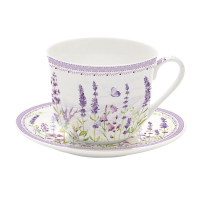 Easy Life Breakfast Cup With Saucer in High Quality 400ml Lavender Field in Color Box