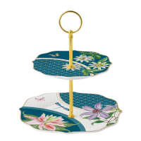 Easy Life Porcelain 2 Tier Cake Plate in Color Box Voyage Tropical