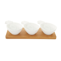 Easy Life Aperitif Set With Bamboo Tray And 3 Pineapple-Shaped Porcelain Bowls in C.B.