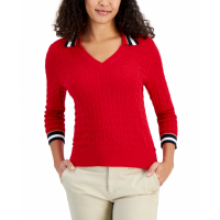 Tommy Hilfiger Women's 'Striped-Collar Cable-Knit' Sweater