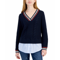 Tommy Hilfiger Women's 'Cable-Knit Layered-Look' Sweater