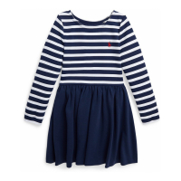 Polo Ralph Lauren 'Striped Ponte' Kleid mit langen Ärmeln für kleinkind & kleine Mädchen