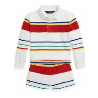 Polo Ralph Lauren Toddler & Little Girl's 'Striped Terry Rugby' Shirt & Short Set