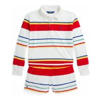 Polo Ralph Lauren 'Striped Terry Rugby' Hemd & Shorts Set für große Mädchen
