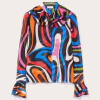 Emilio Pucci Women's 'Marmo-Print Georgette' Long Sleeve Blouse