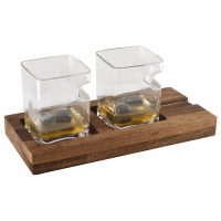 Aulica Duo Whisky Deux Verres Support Bois 4 Glacons Pierre Ceramique