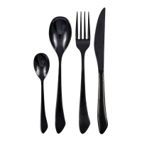 Aulica 24 Pieces Cutlery Set Shiny Black Color, Service For 6