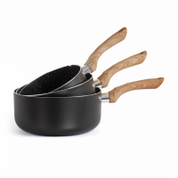 Livoo Set of 3 stone and wood look saucepans