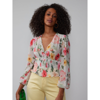 New York & Company 'V Neck Smocked Bodice Floral' Bluse für Damen